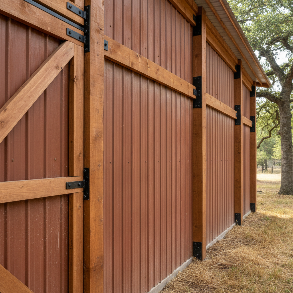 Completed pole barn kits work at a residential property in Dallas, TX
