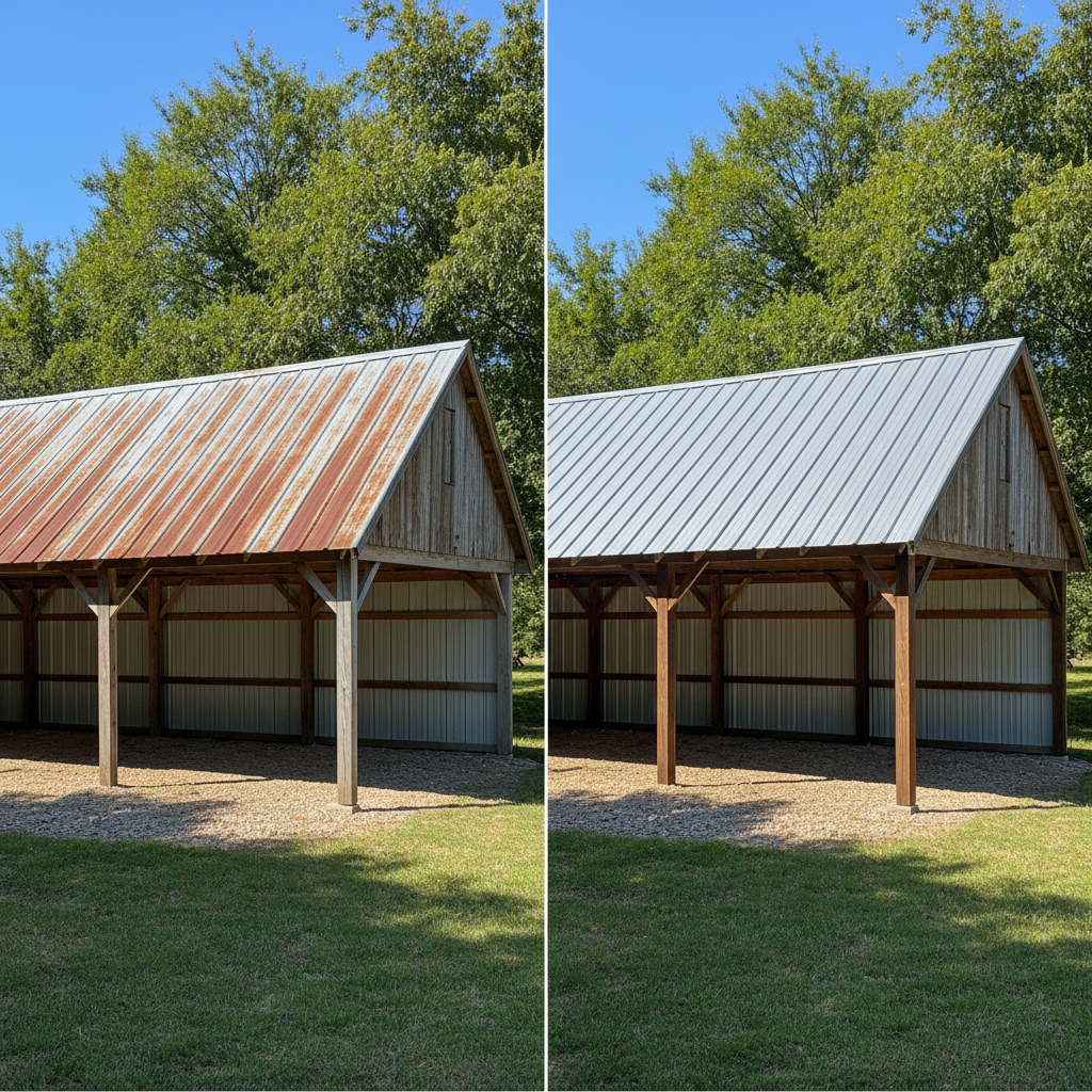 Completed metal roofing installation work at a residential property in Dallas, TX
