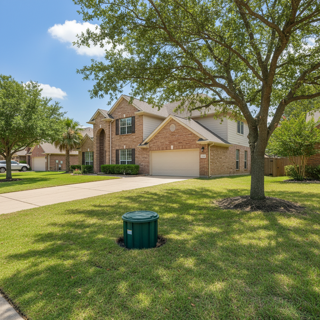 Completed septic riser installation work at a residential property in Sugar Land, TX