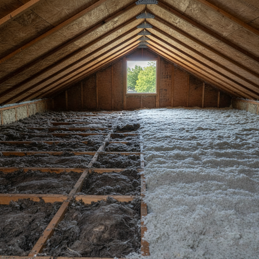 Completed attic insulation work at a residential property in Irving, TX