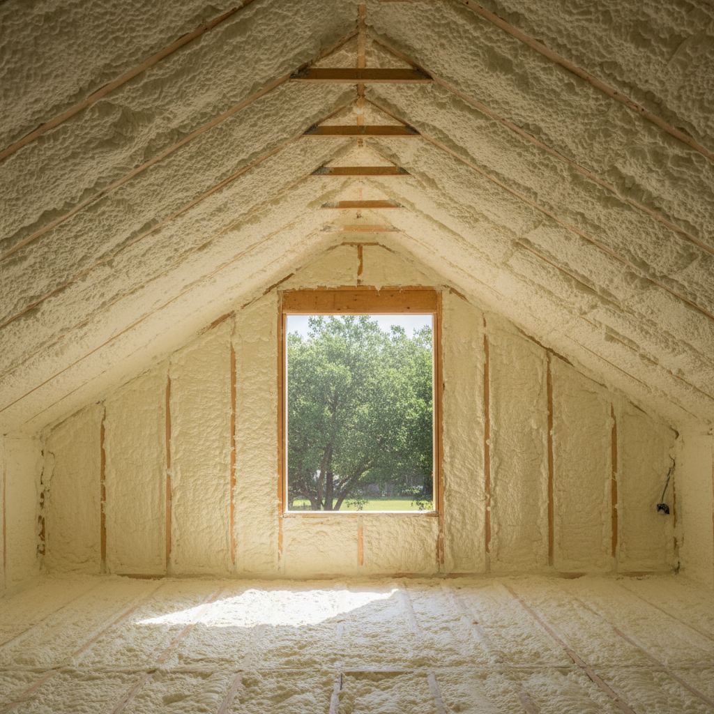 Completed open cell spray foam work at a residential property in DeSoto, TX