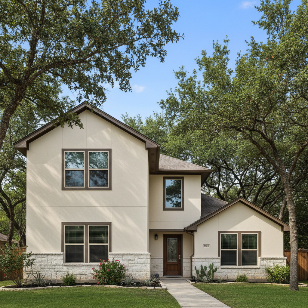 Completed stucco painting work at a residential property in Round Rock, TX
