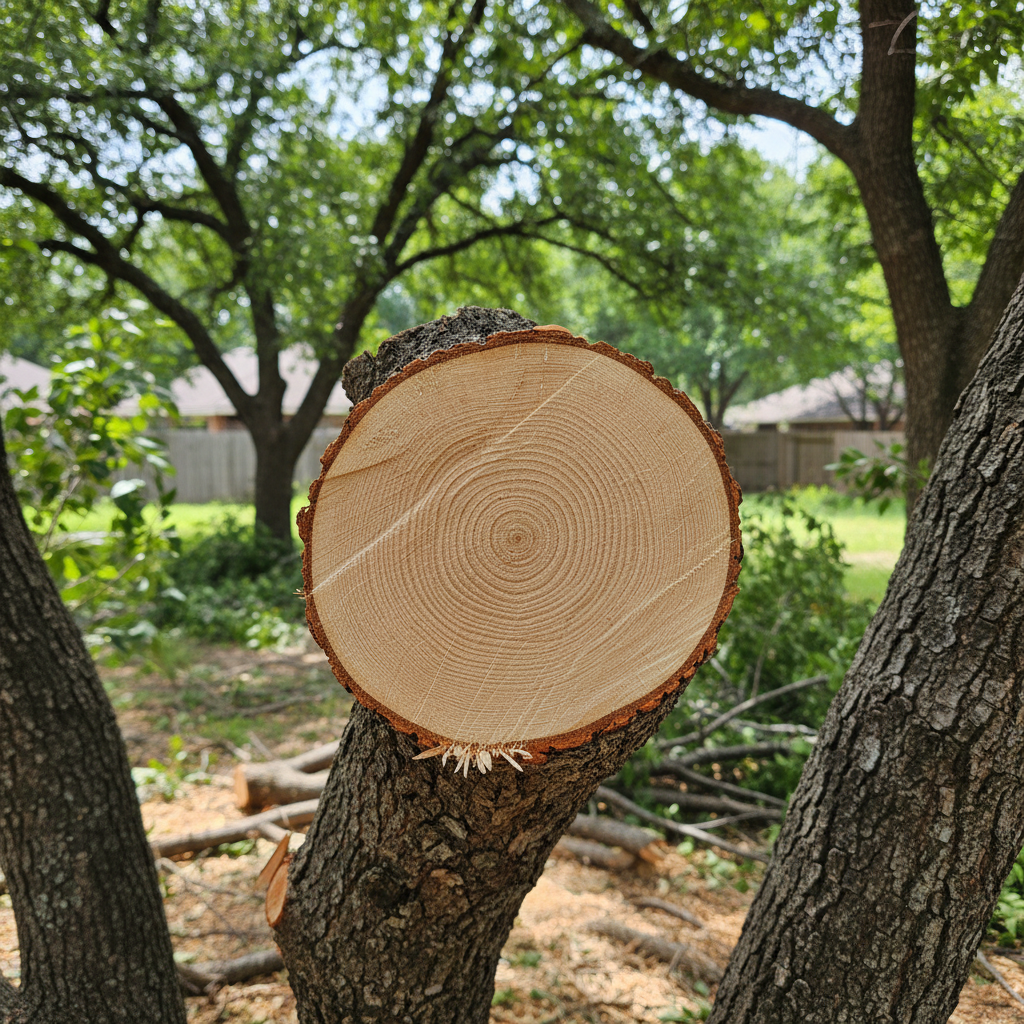Completed tree pruning work at a residential property in Kyle, TX