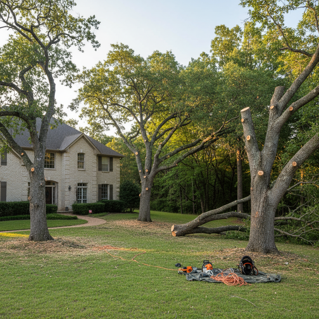 Completed tree trimming work at a residential property in La Grange, TX