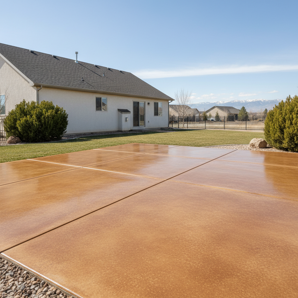 Completed concrete staining work at a residential property in Riverton, UT