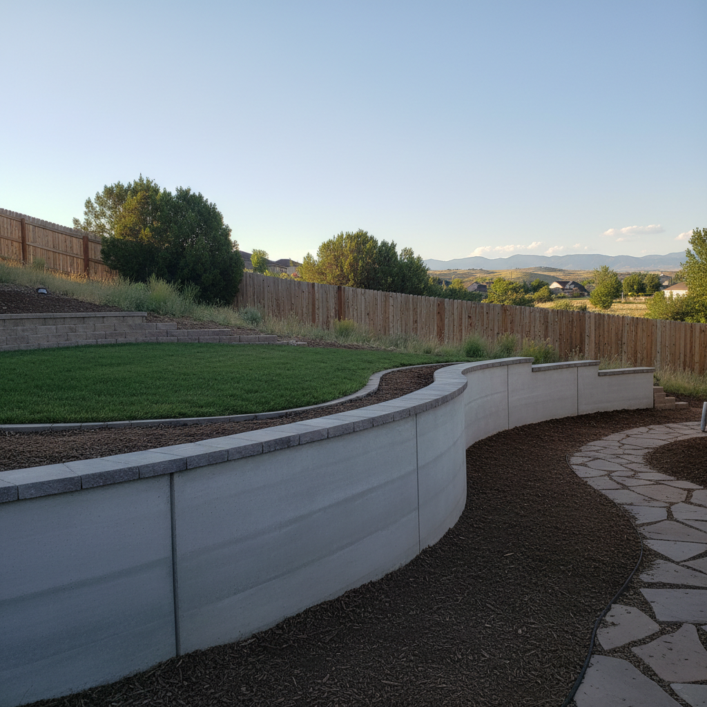 Completed concrete retaining walls work at a residential property in Murray, UT