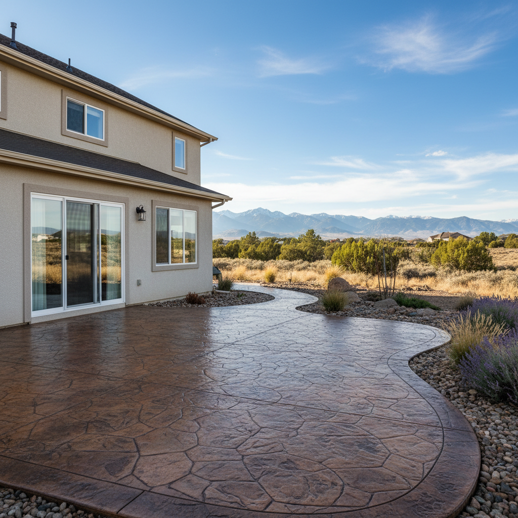 Completed stamped concrete work at a residential property in Sandy, UT