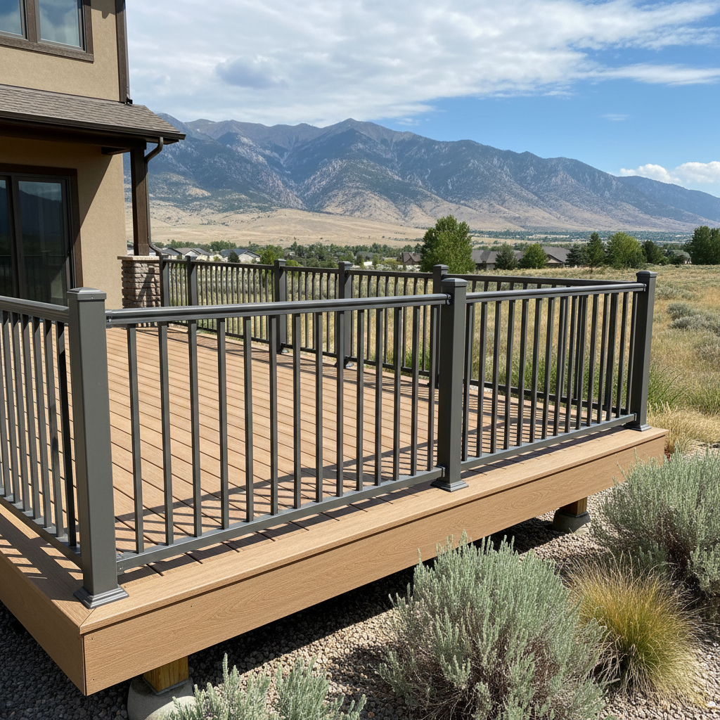 Completed deck railing installation work at a residential property in Clearfield, UT