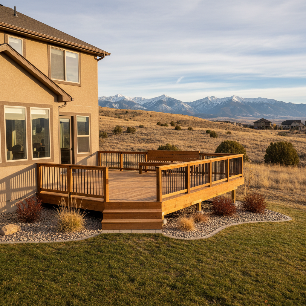 Completed wooden decks work at a residential property in Brigham City, UT