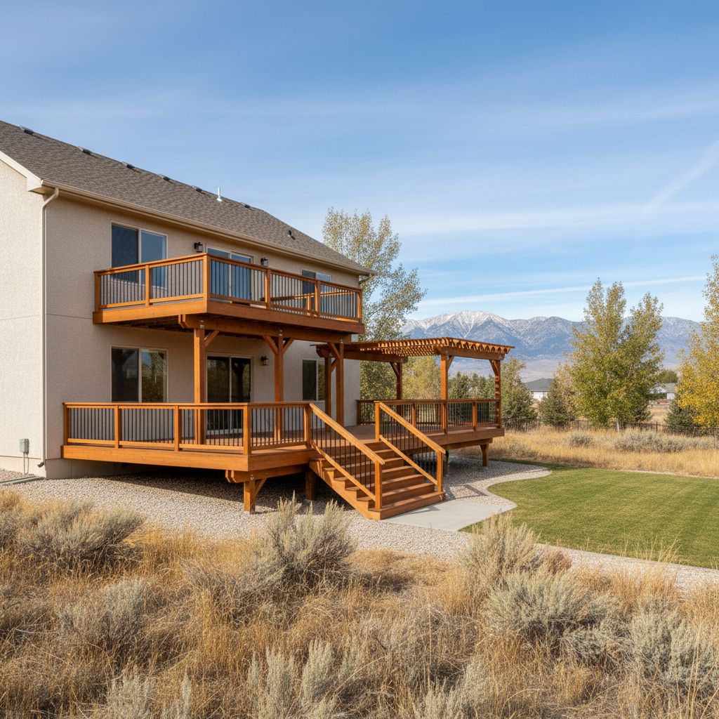 Completed deck construction work at a residential property in Brigham City, UT
