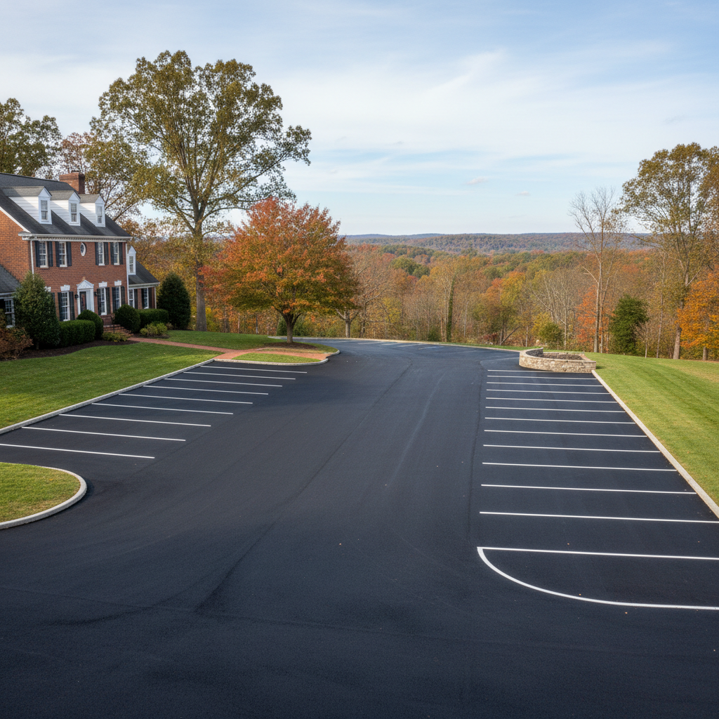 Completed parking lot paving work at a residential property in Falls Church, VA