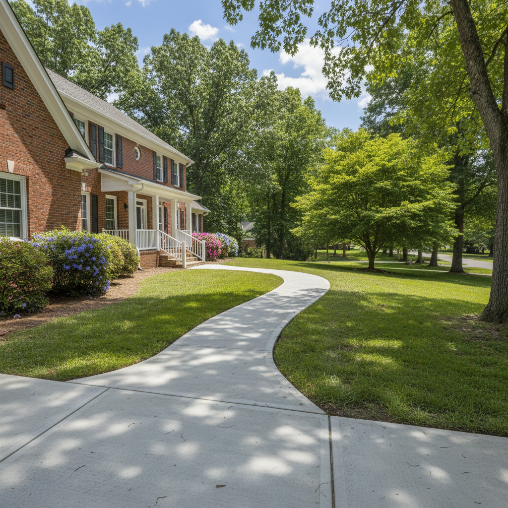 Completed concrete sidewalks work at a residential property in Petersburg, VA