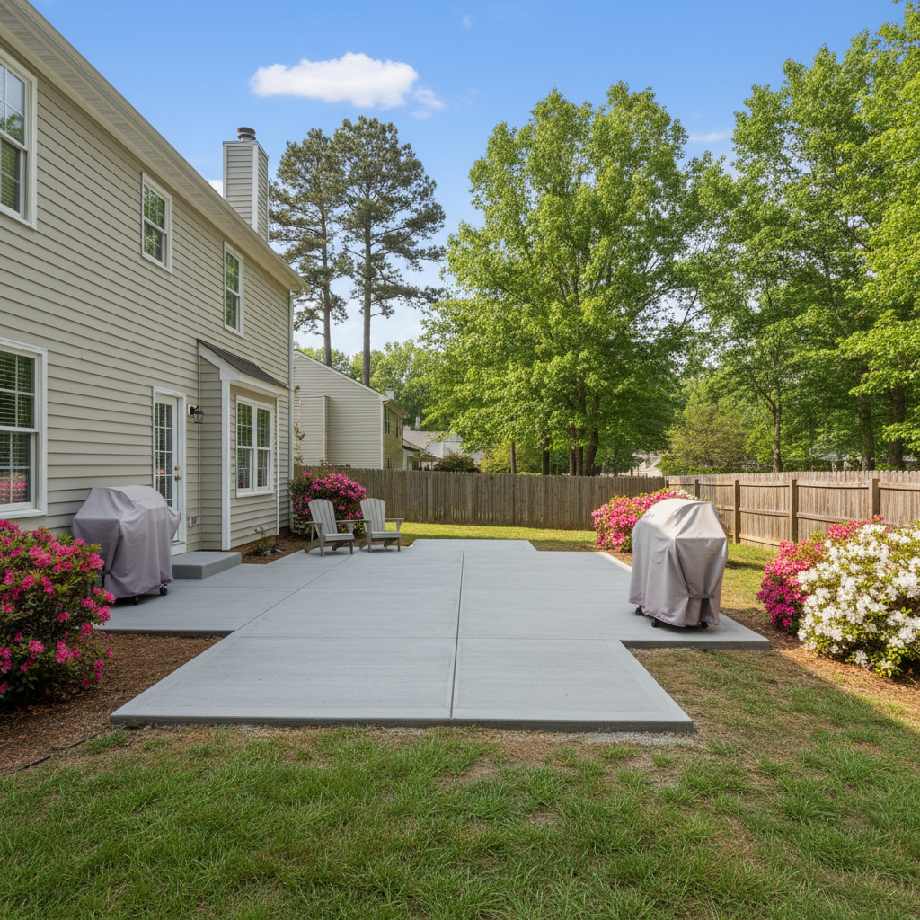 Completed concrete flatwork work at a residential property in Virginia Beach, VA