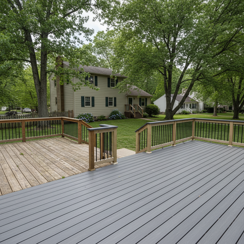 Completed composite decks work at a residential property in Dumfries, VA