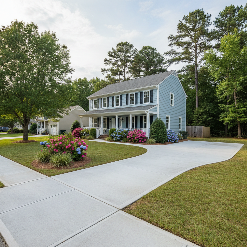 Completed concrete flatwork work at a residential property in Virginia Beach, VA