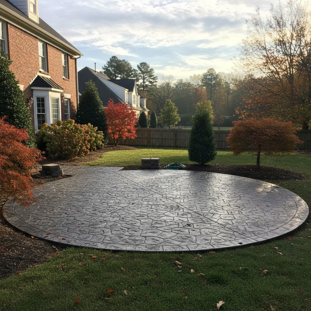 Completed stamped concrete work at a residential property in Virginia Beach, VA
