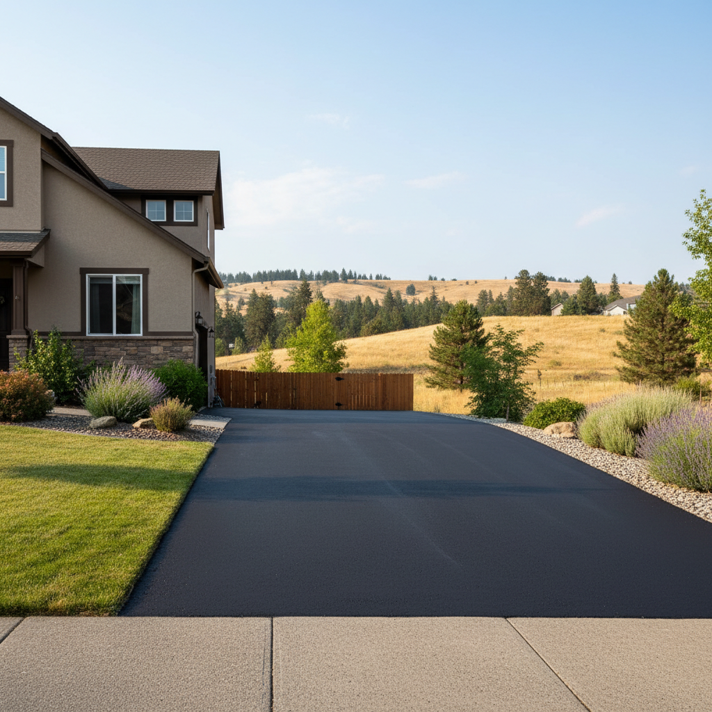 Completed asphalt sealcoating work at a residential property in Kennewick, WA