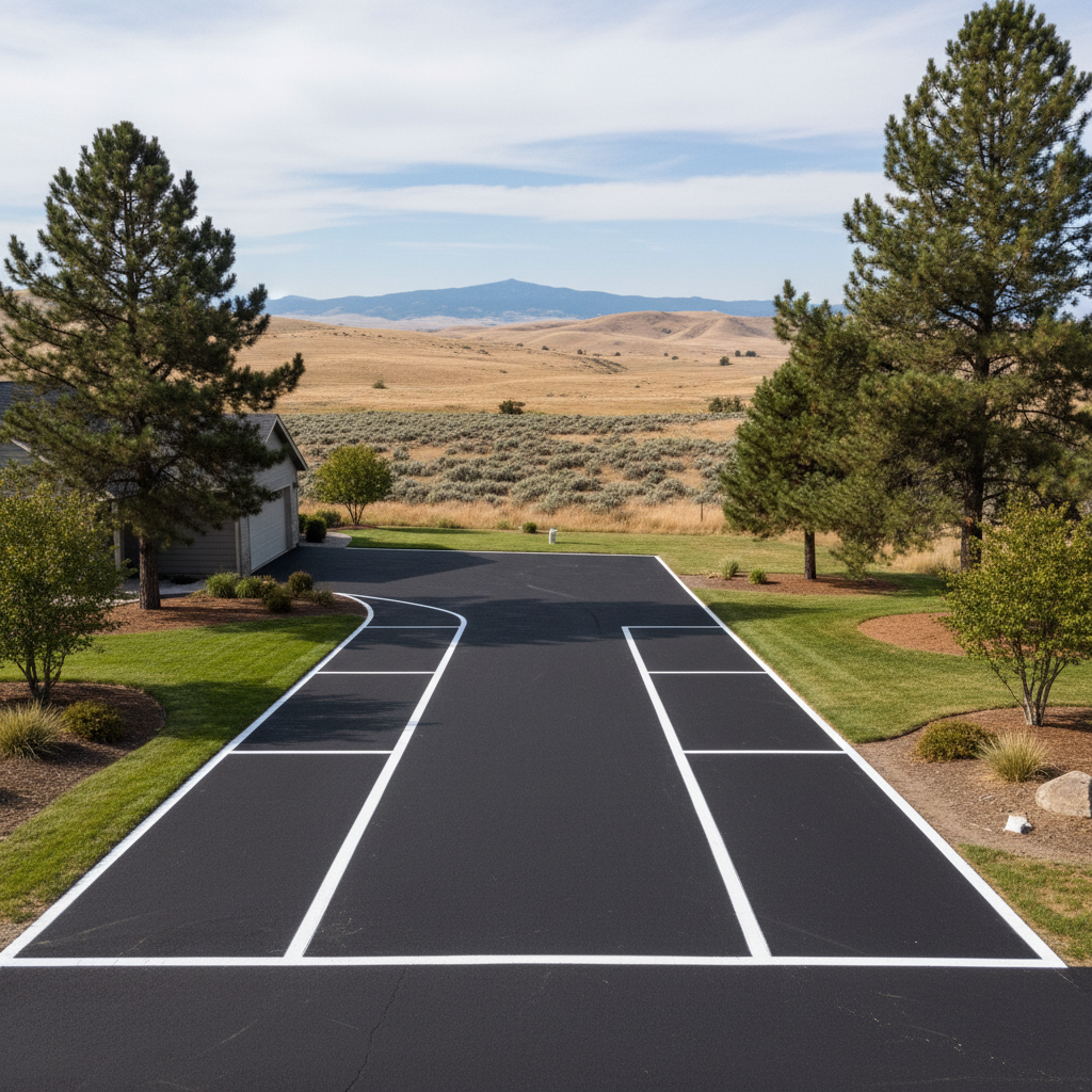 Completed asphalt striping work at a residential property in Kennewick, WA