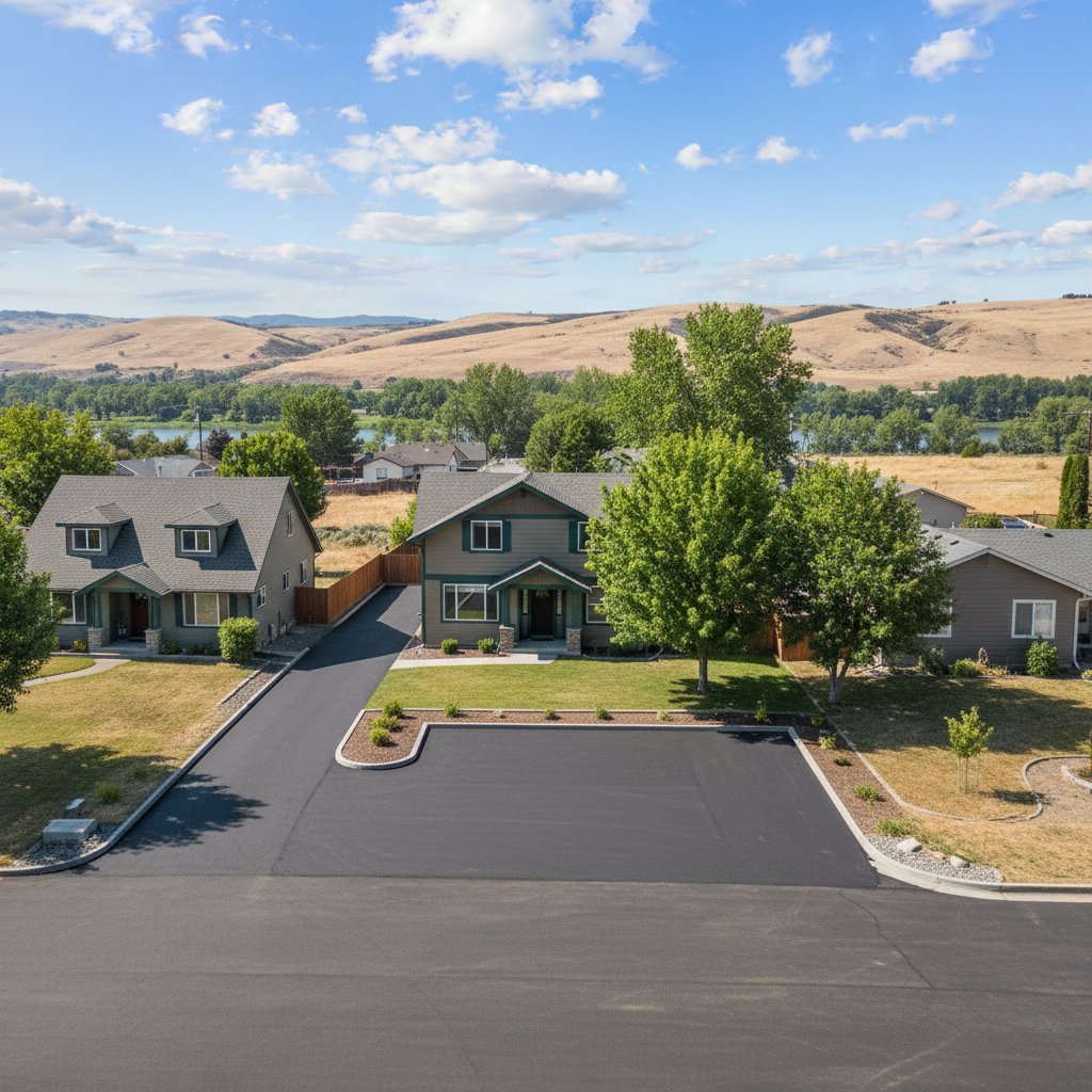 Completed parking lot paving work at a residential property in Kennewick, WA