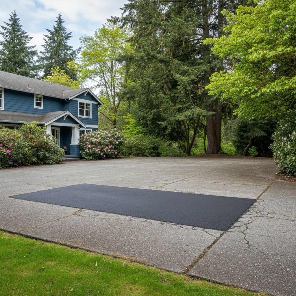 Completed asphalt patching work at a residential property in Kirkland, WA
