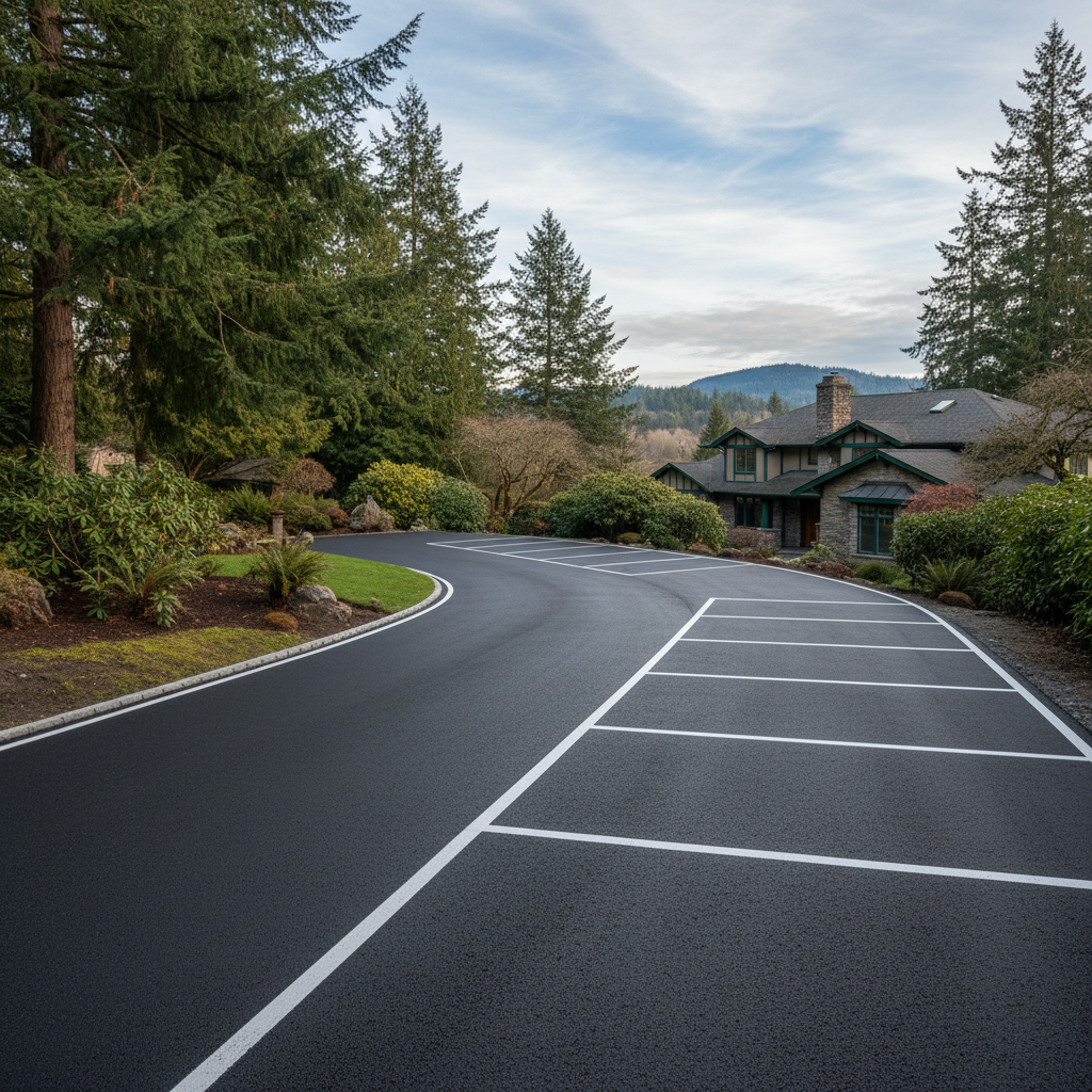 Completed asphalt striping work at a residential property in Bellevue, WA