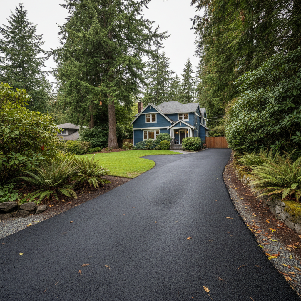 Completed asphalt sealcoating work at a residential property in Seattle, WA
