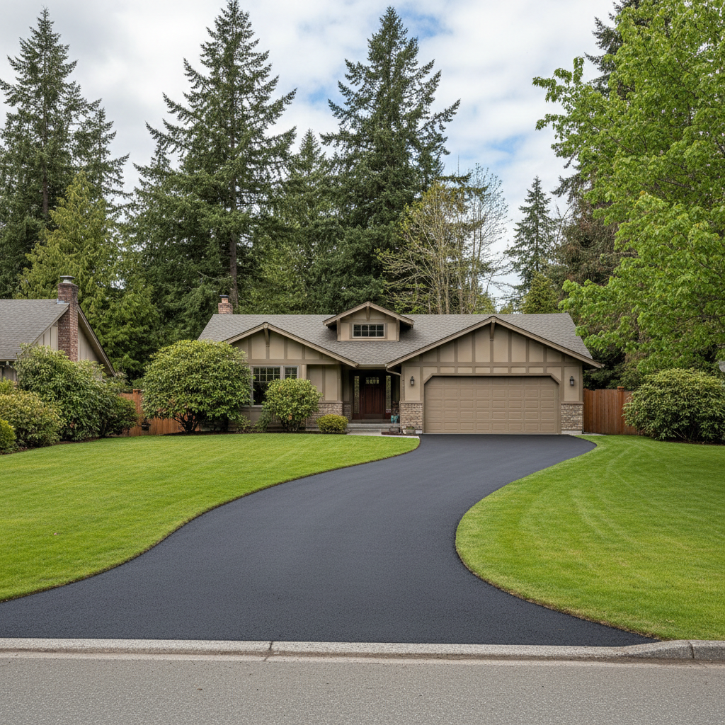 Completed asphalt paving work at a residential property in Bellevue, WA