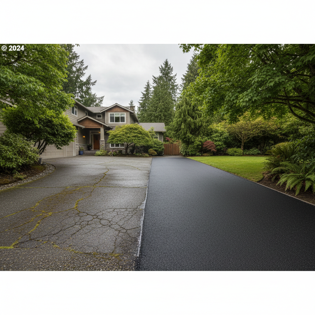 Completed asphalt paving work at a residential property in Redmond, WA
