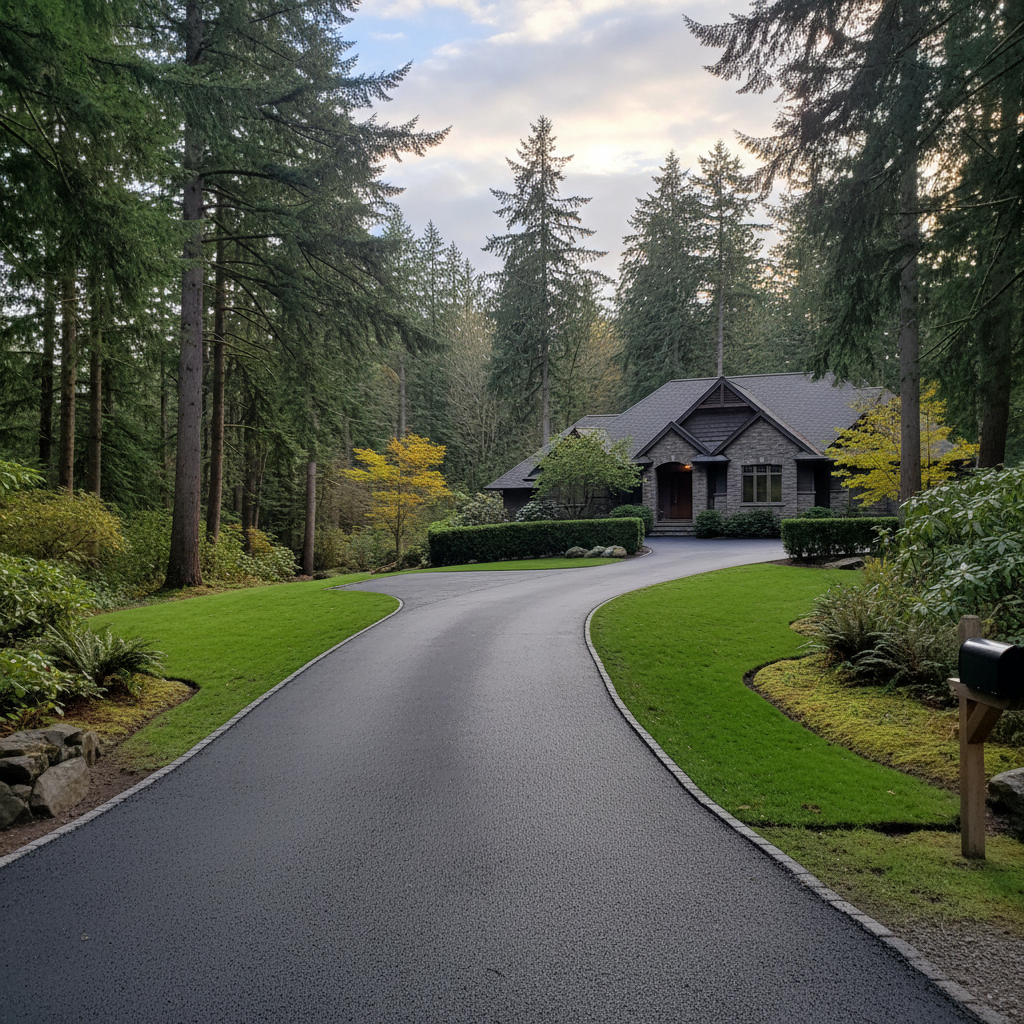 Completed driveway paving work at a residential property in Woodinville, WA