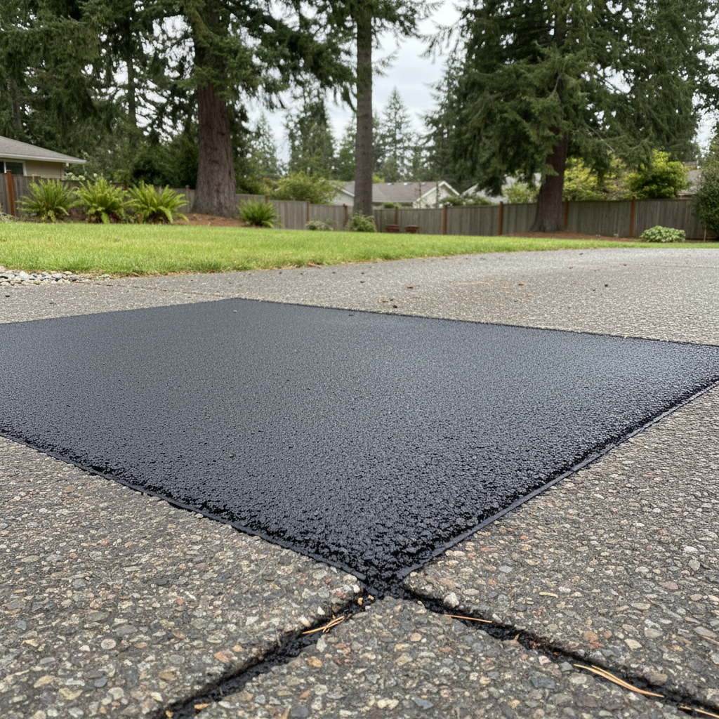 Completed asphalt patching work at a residential property in Redmond, WA
