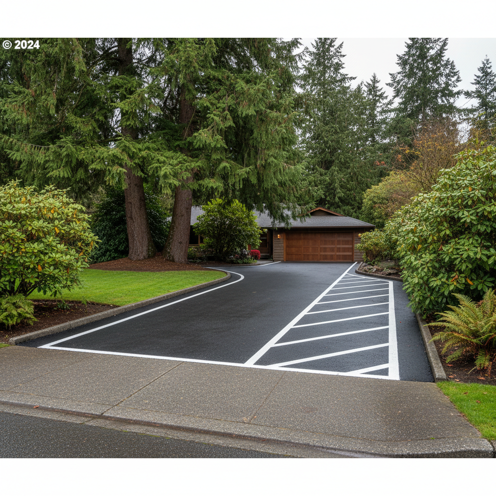 Completed asphalt striping work at a residential property in Shoreline, WA