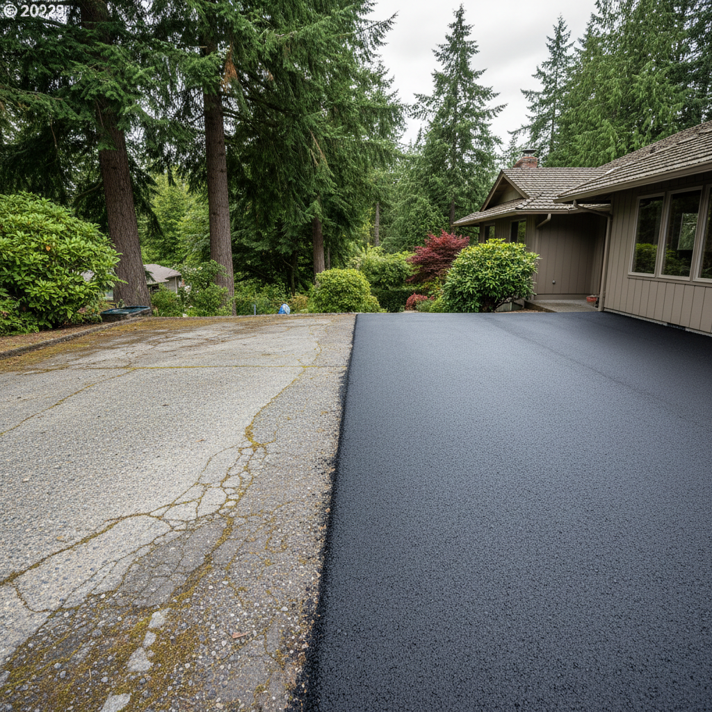 Completed parking lot paving work at a residential property in Redmond, WA