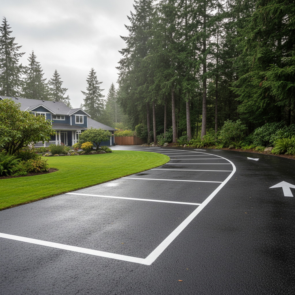 Completed asphalt striping work at a residential property in Seattle, WA