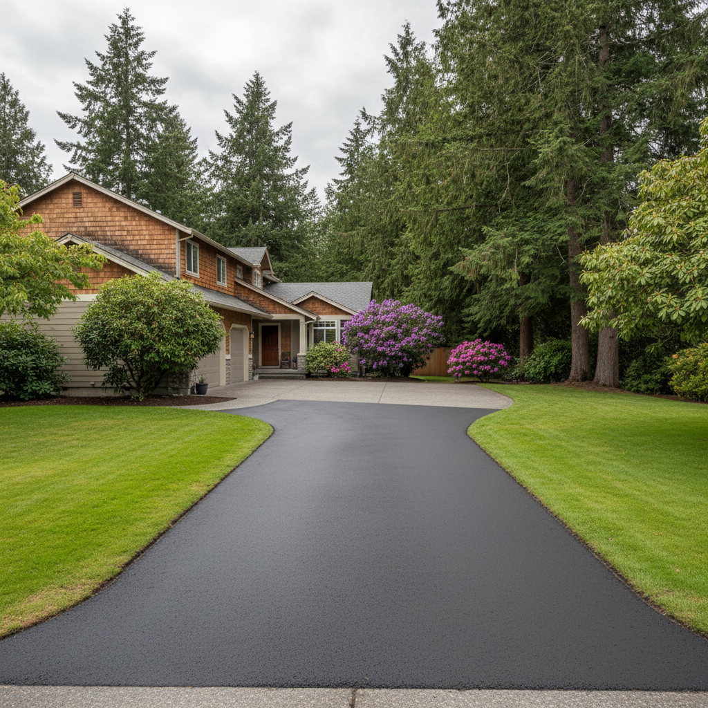 Completed asphalt repair work at a residential property in Renton, WA