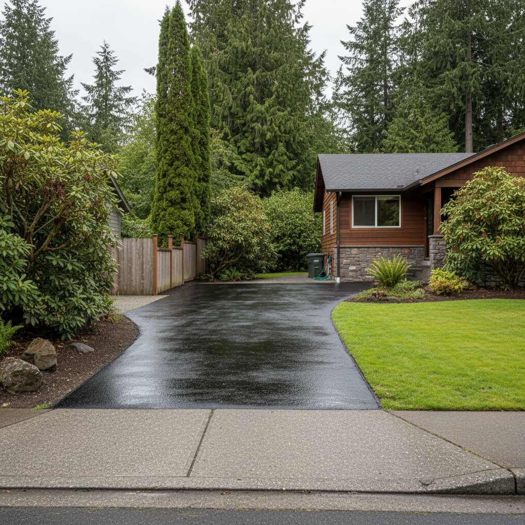 Completed asphalt sealcoating work at a residential property in Seattle, WA