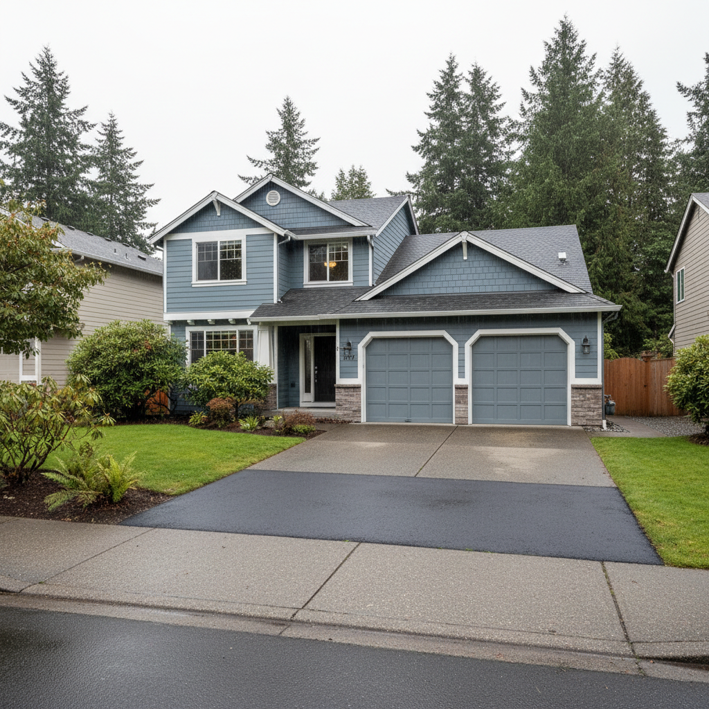 Completed asphalt repair work at a residential property in Renton, WA