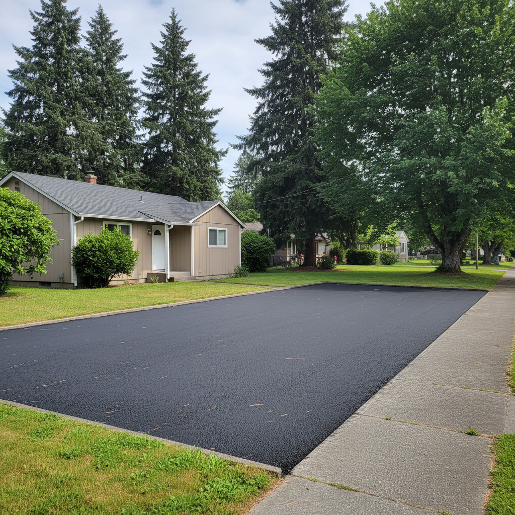 Completed parking lot paving work at a residential property in Lakewood, WA