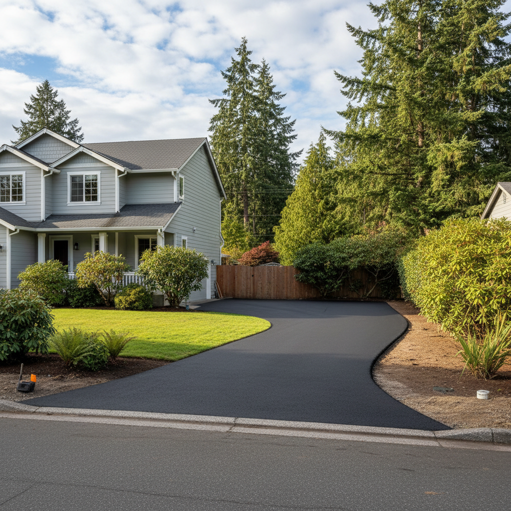 Completed asphalt paving work at a residential property in Lakewood, WA