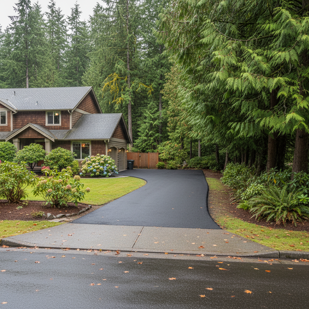 Completed driveway paving work at a residential property in Lakewood, WA