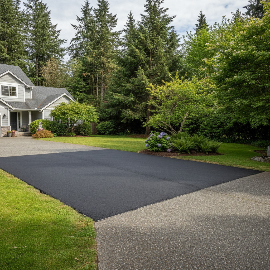 Completed asphalt patching work at a residential property in Lakewood, WA