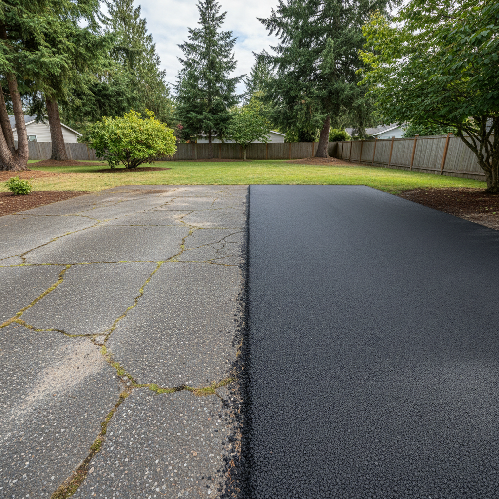 Completed parking lot paving work at a residential property in Lakewood, WA