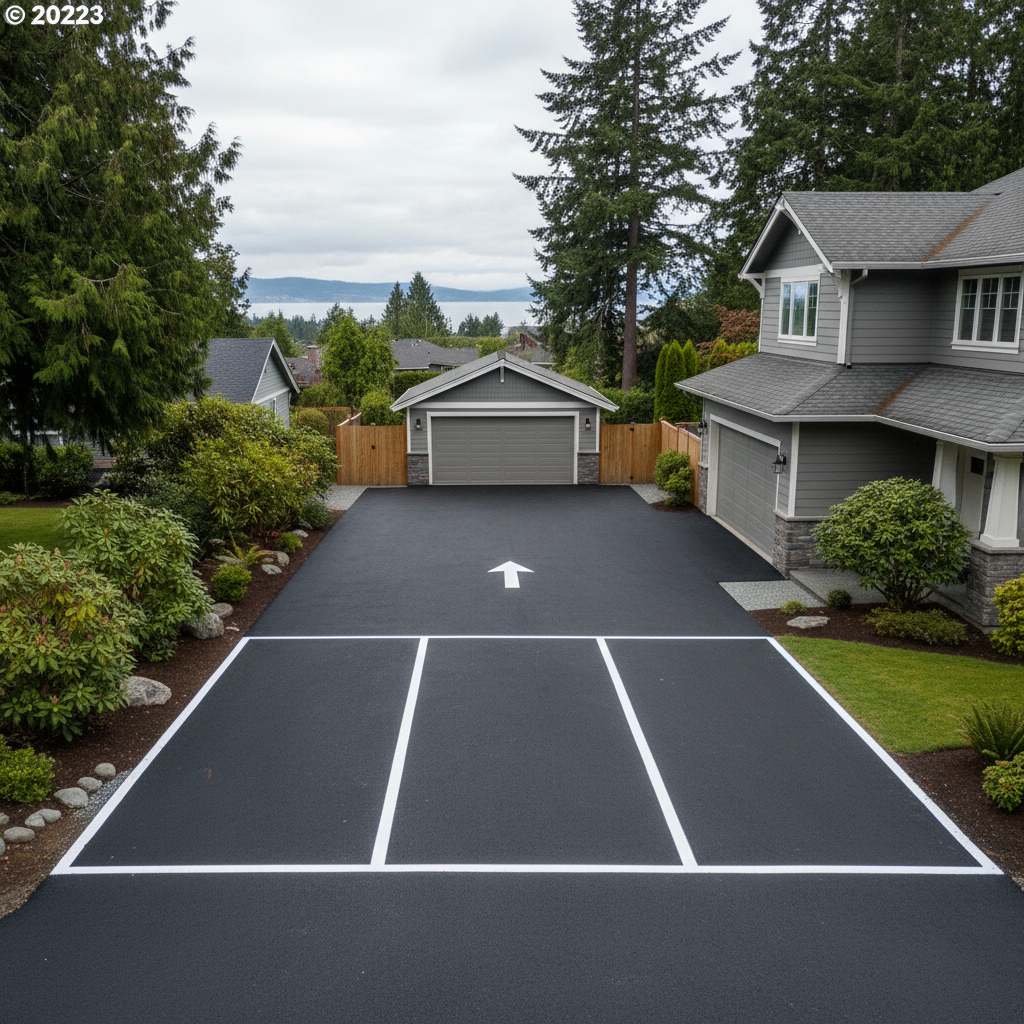 Completed asphalt striping work at a residential property in Edmonds, WA