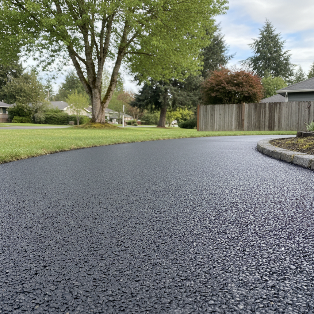 Completed asphalt paving work at a residential property in Kent, WA