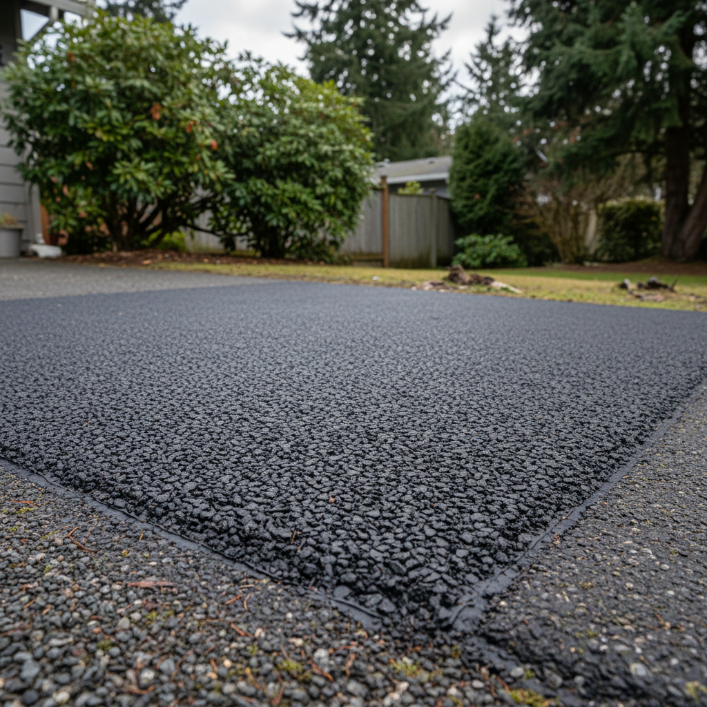 Completed asphalt repair work at a residential property in Everett, WA