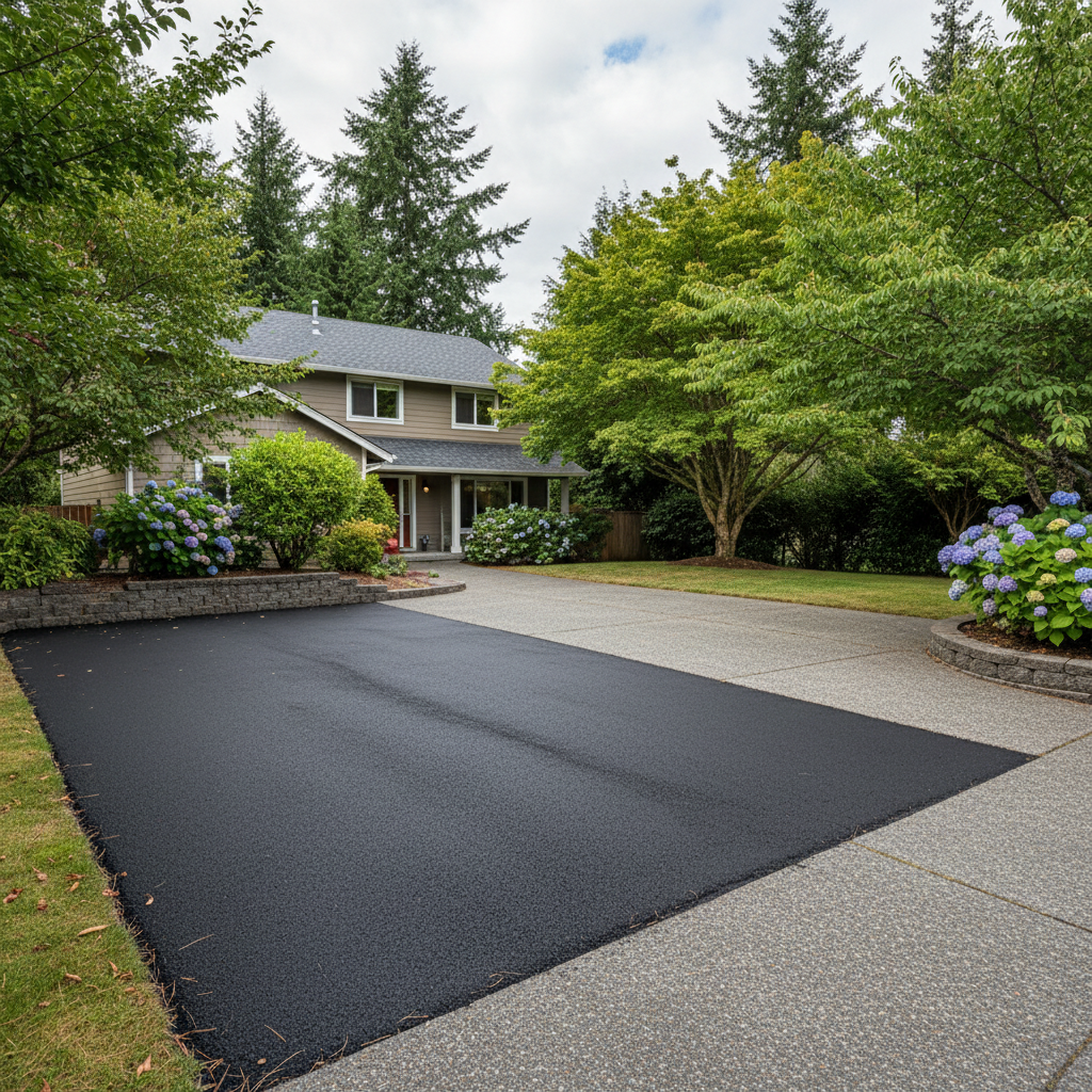 Completed asphalt patching work at a residential property in Kent, WA