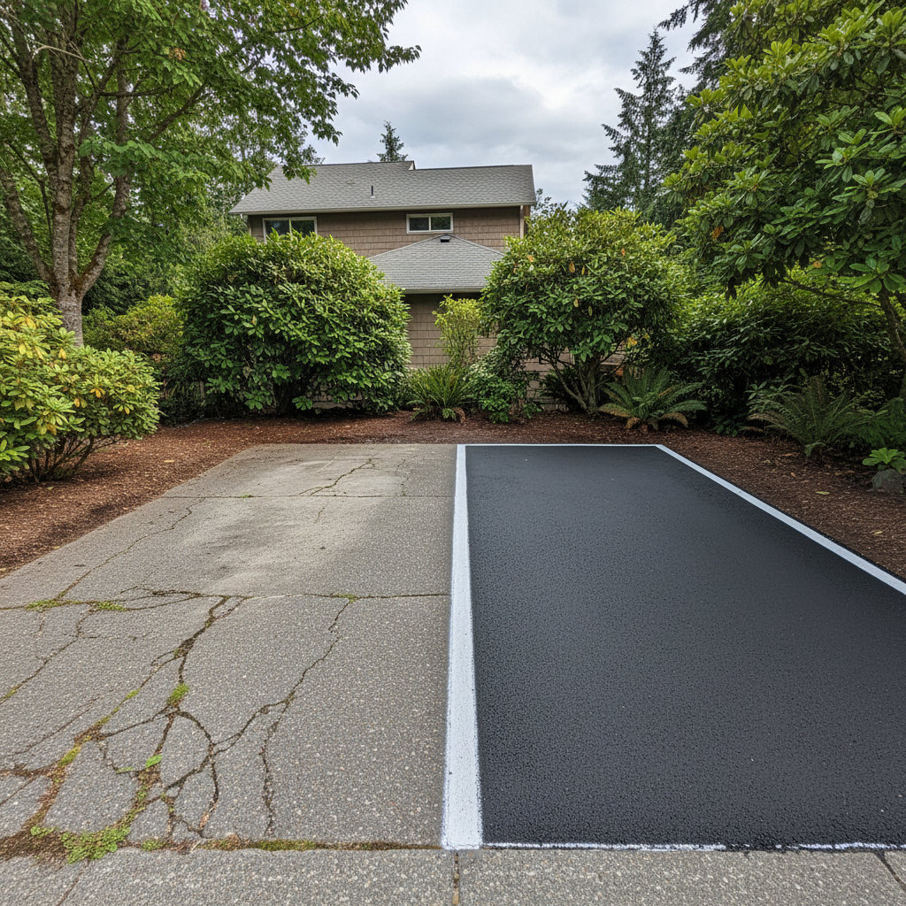 Completed asphalt striping work at a residential property in Everett, WA