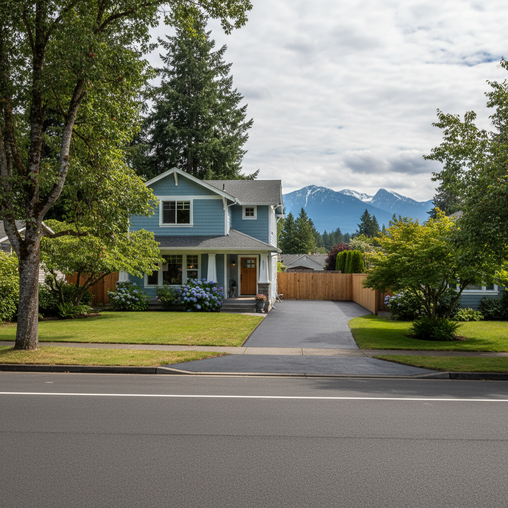 Completed asphalt paving work at a residential property in Arlington, WA