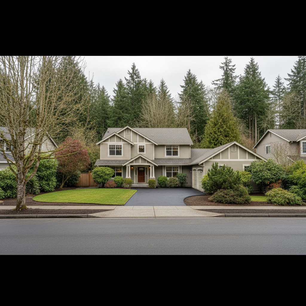 Completed asphalt paving work at a residential property in Everett, WA
