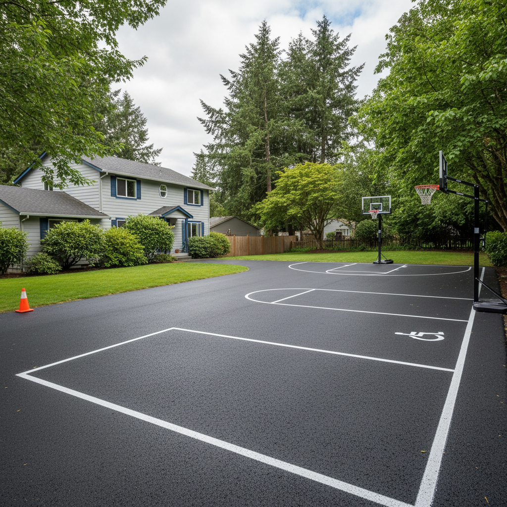 Completed asphalt striping work at a residential property in Arlington, WA