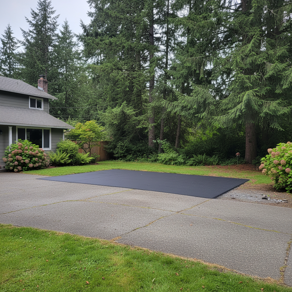 Completed asphalt patching work at a residential property in Arlington, WA